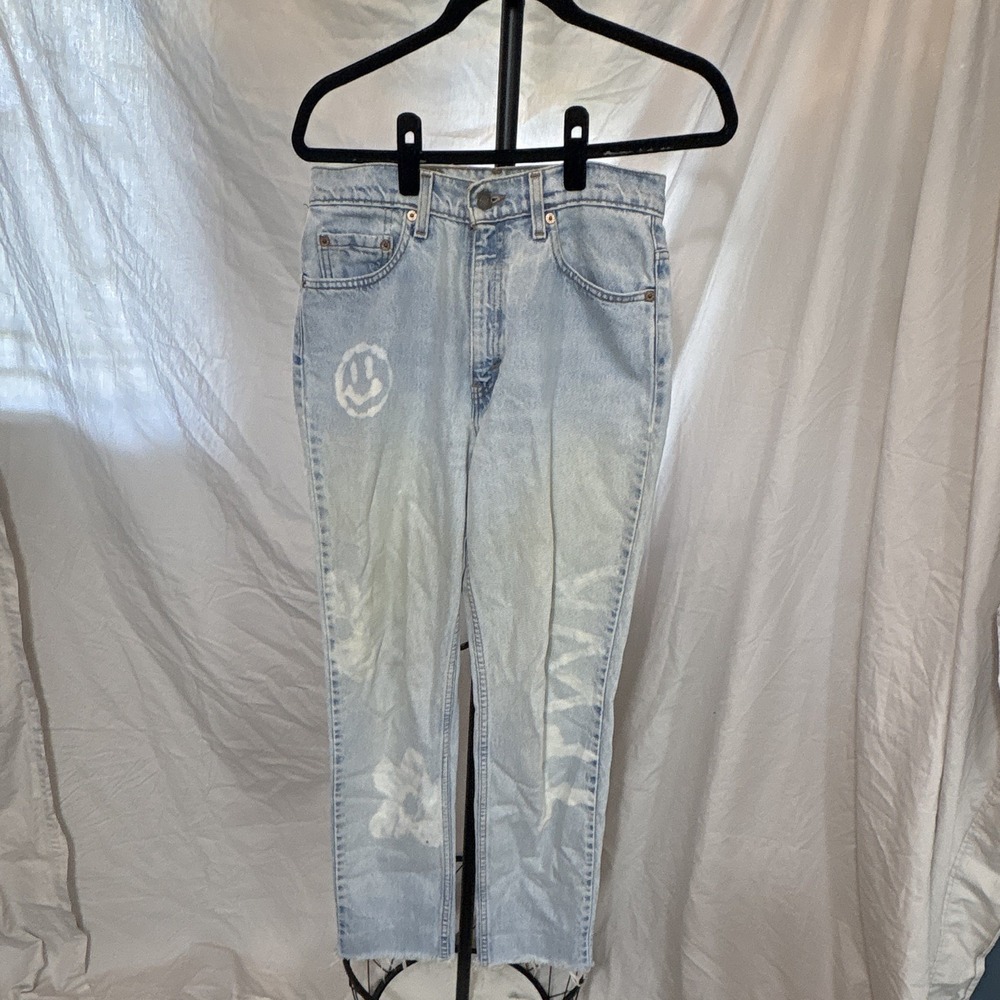 Vintage 90s Levis 512 Jeans Womens 29x30 Bleach Graphic Grunge Punk Raw Hem